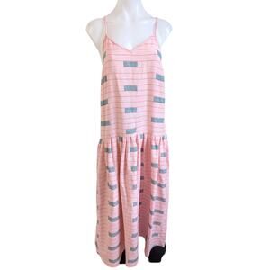 Woven Sz 4 Slip Maxi Dress Pink Green Cotton Striped Strappy Tie Back Sleeveless
